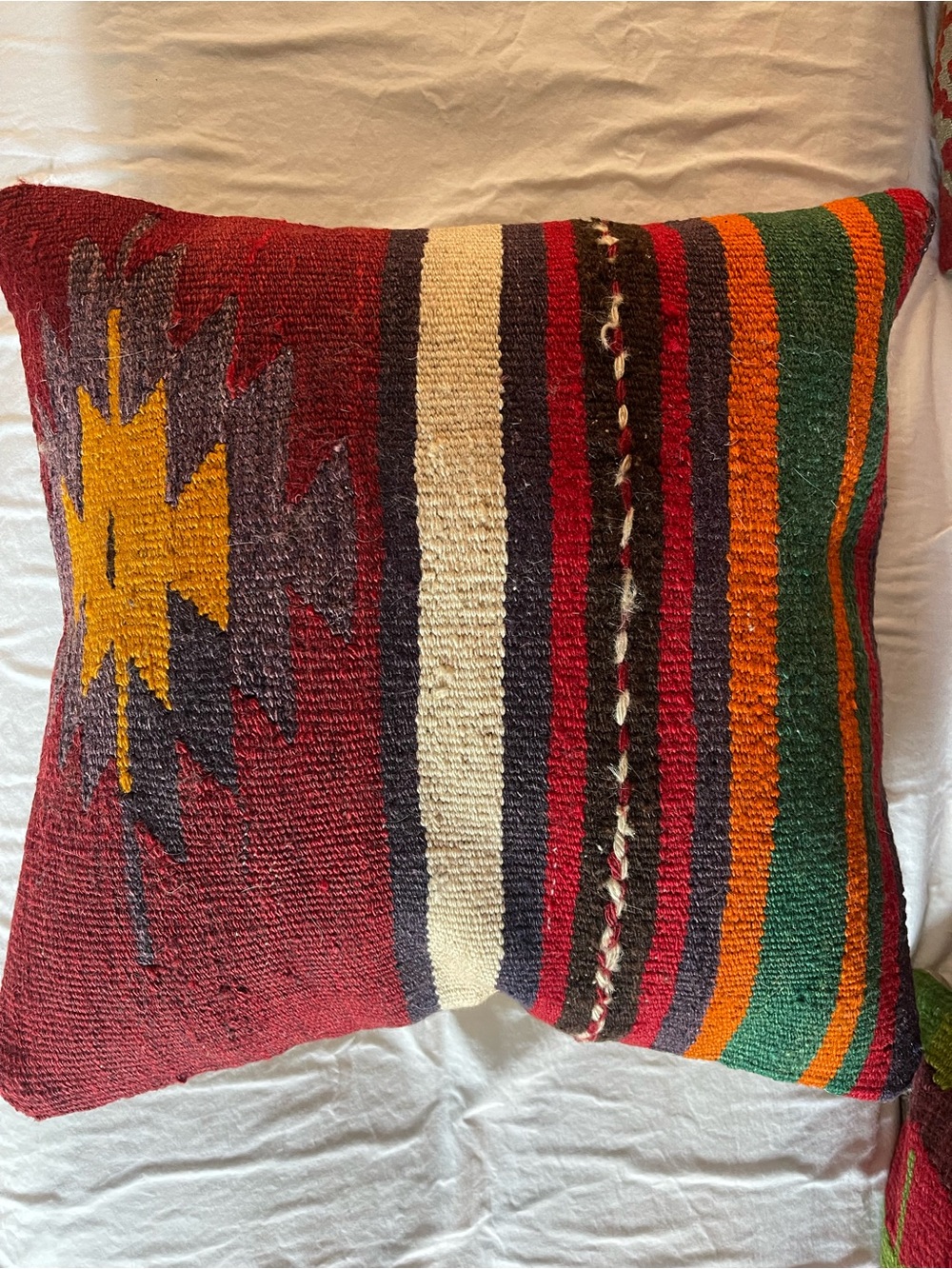 Handwoven Kilim Pillow Cover in Red, Yellow & Green